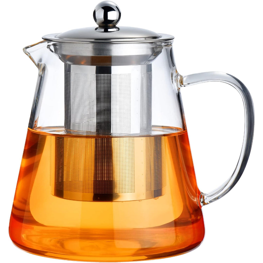 PARACITY Glass Teapot Stovetop 18.6 OZ, Borosilicate Clear Tea Kettle with Removable 18/8 Stainless Steel Infuser, Teapot Blooming and Loose Leaf Tea Maker Tea Brewer for Camping, Travel (550ML)