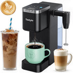 Tastyle Single Serve Coffee Maker with Built-in Detachable Milk Frother, Iced and Hot Coffee Machine for K Cup & Grounds, 40oz Removable Water Reservoir, 6 Cup Sizes, Fits 7.3" Travel Mug, Black