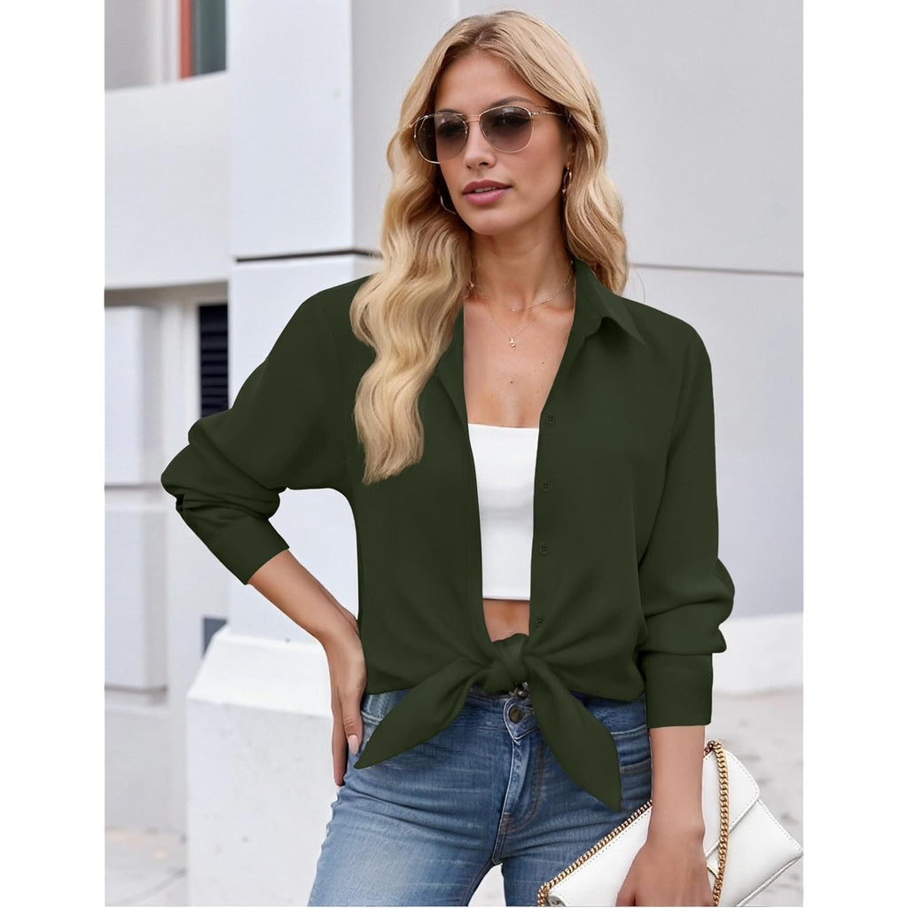 Button Down Shirt for Women Long Sleeve Blouses Floral Printed Tops Business Casual Work Outfits S-XXL