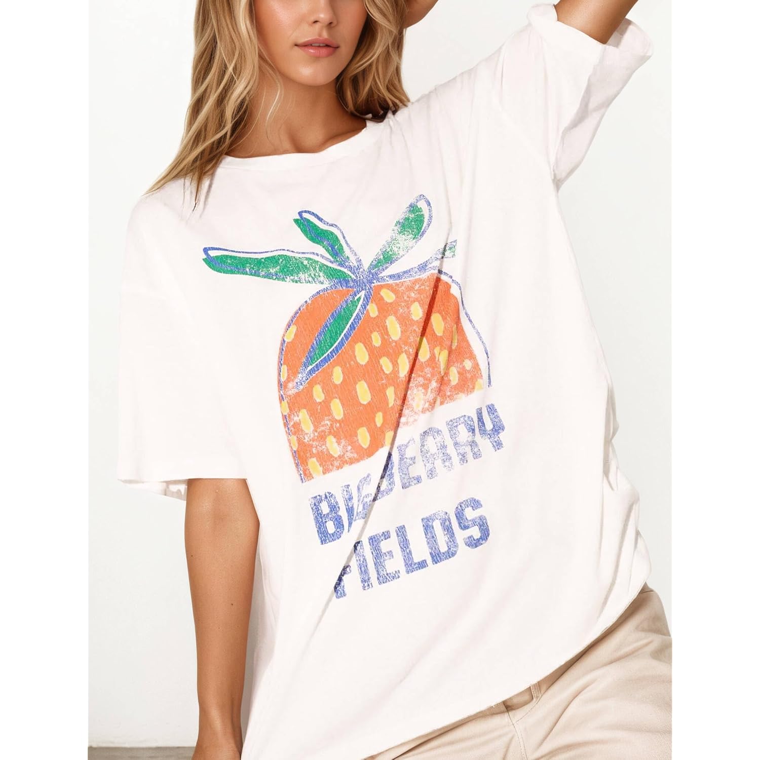 Women's 100% Cotton Graphic Oversized Vintage Floral T Shirt Flattering Breathable Graphic Tees for Summer Vacation White