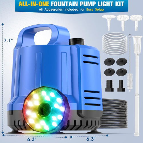 2-In-1 Pool Cover Pump With Fountain Lights, Submersible Water Pump Swimming Water Removal Pumps, Pond Pump And Fountain Pump Kit, Sump Pumps For Pool Draining, Auto Water Sensor, 16Ft Hose-Deep Blue