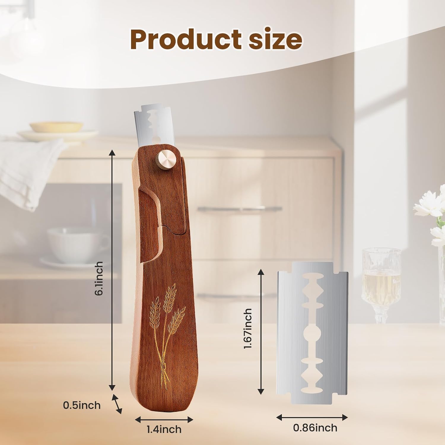 Wooden Bread Lame Dough Scoring Tool, Handcrafted Bread Scoring Tool For Sourdough Bread Baking, Upgraded Sourdough Scoring Tool With Screw Lock & 10 Razor Blades(Reddish Brown)
