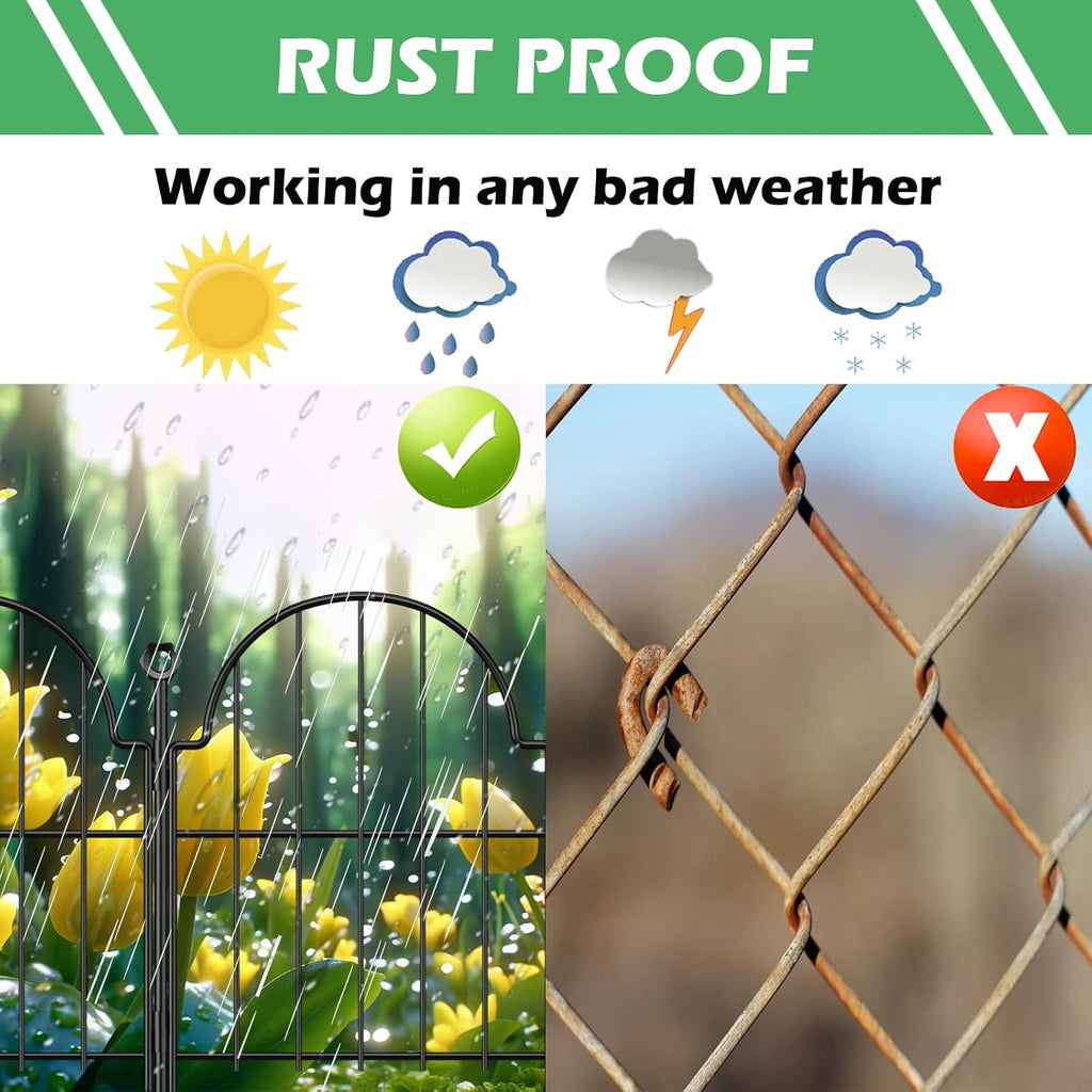 Decorative Garden Fence, 17 In(H) X 10.83 Ft(L) Arched Rustproof Metal No Dig Fence Garden Fence Border, Ground Stake Animal Barrier Fence For Rabbit Dog, Outdoor Decor For Yard & Patio