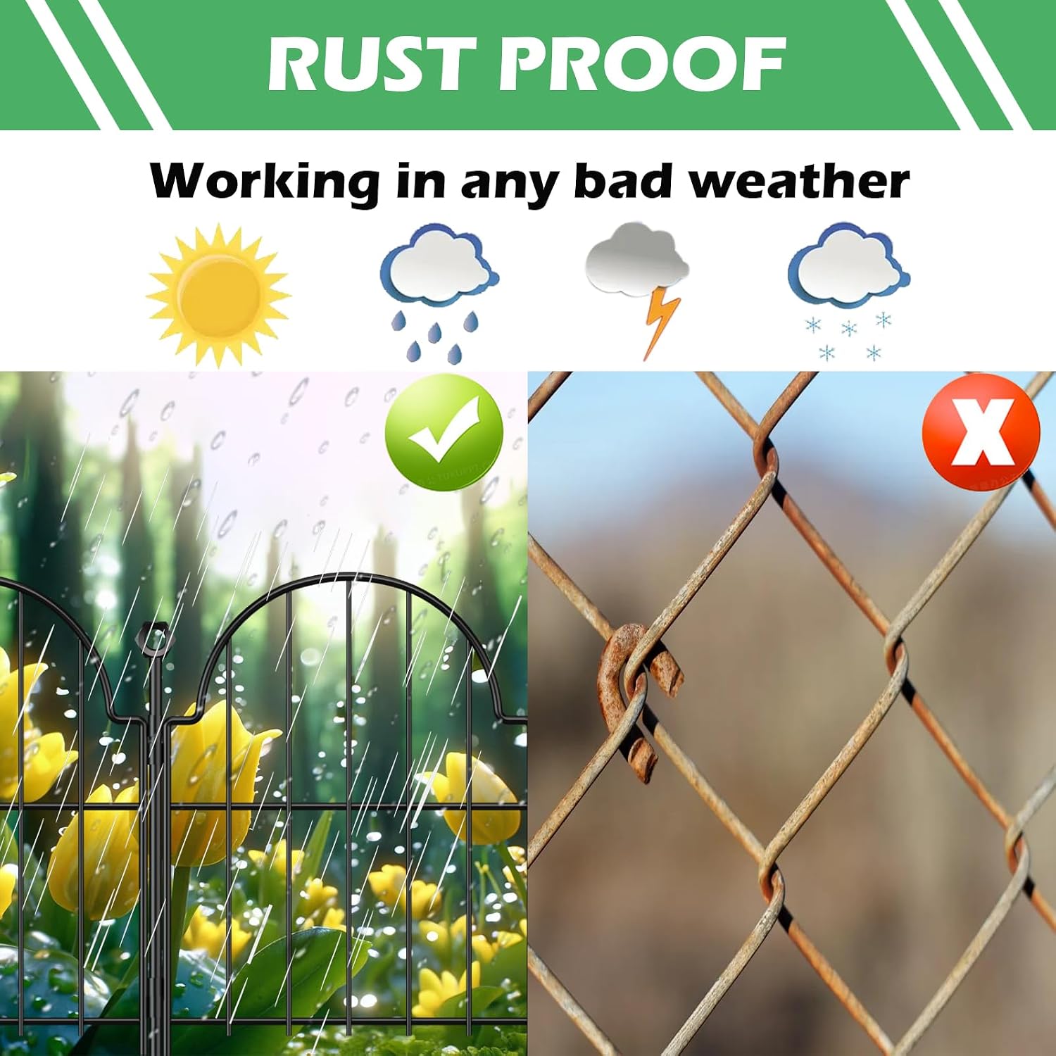 Decorative Garden Fence, 17 In(H) X 10.83 Ft(L) Arched Rustproof Metal No Dig Fence Garden Fence Border, Ground Stake Animal Barrier Fence For Rabbit Dog, Outdoor Decor For Yard & Patio
