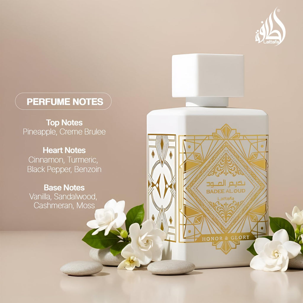 Lattafa Bade'e Al Oud Honor & Glory - Fruity, Vanilla, Warm Spicy, Woody - Eau de Parfum Long-Lasting Fragrance for Unisex, 3.40 Ounce / 100 ml | Unisex