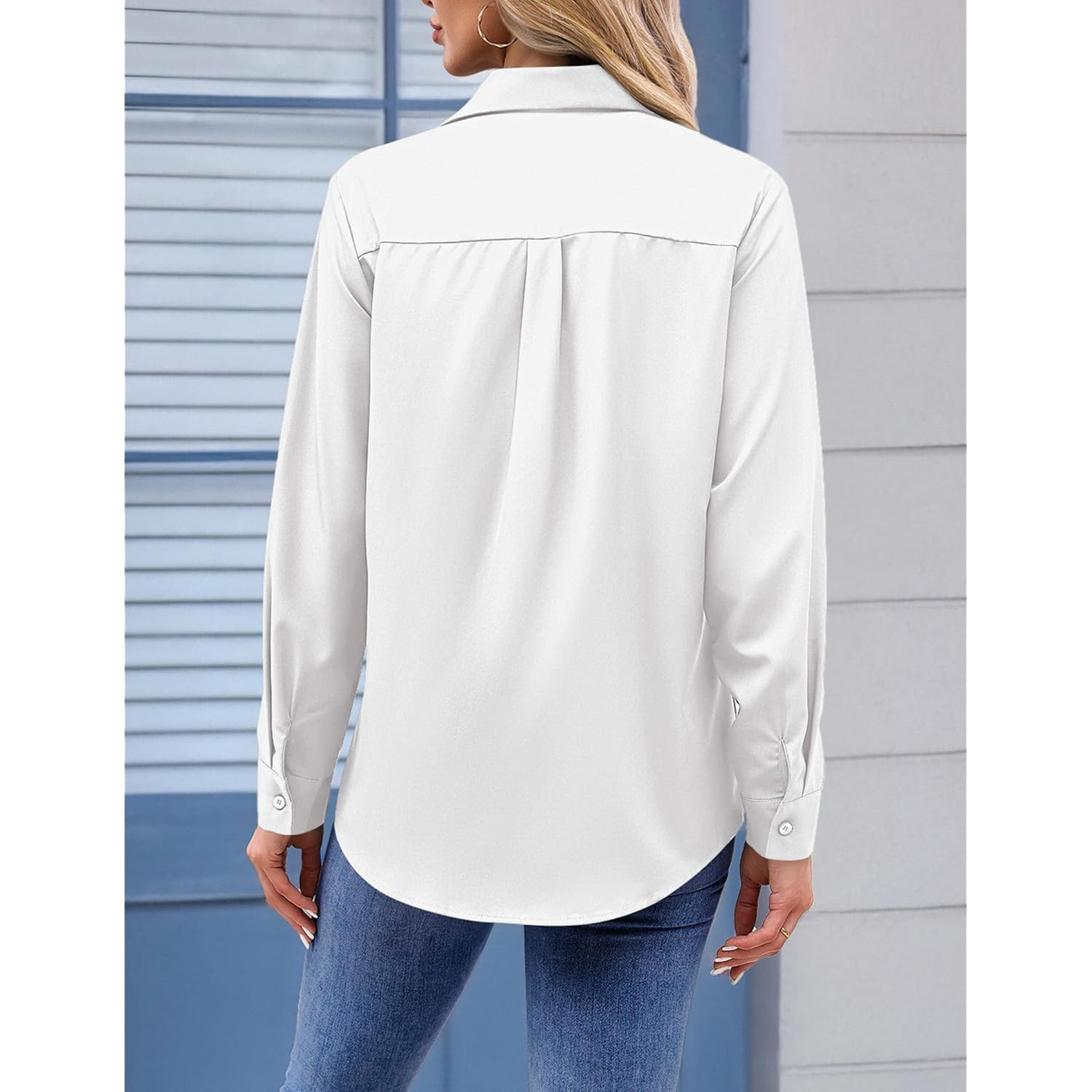 Womens Button Down Shirt Long Sleeve Blouse Business Work Tops Dressy Casual Floral Printed Outfits with Pocket