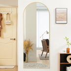 Sweetcrispy 64"x21" Arched Full Length Mirror, Leaning or Standing Full Body Mirror with Aluminum Alloy Thin Frame, Suitable for Bedroom or Cloakroom,Gold
