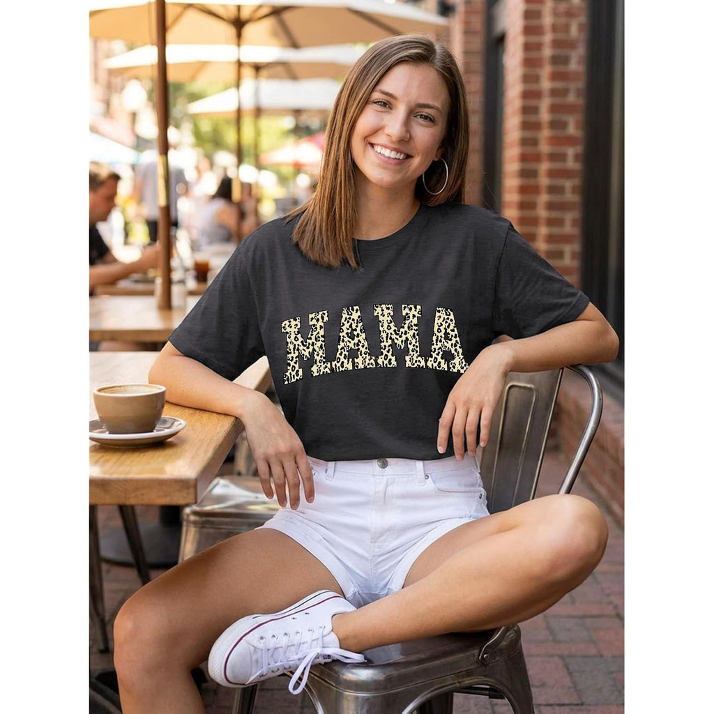 Mama Shirts for Women Mama Letter Print Tshirt Floral Graphic Tee Auntie Shirt Casual Mothers Gift Tops Darkgrey4