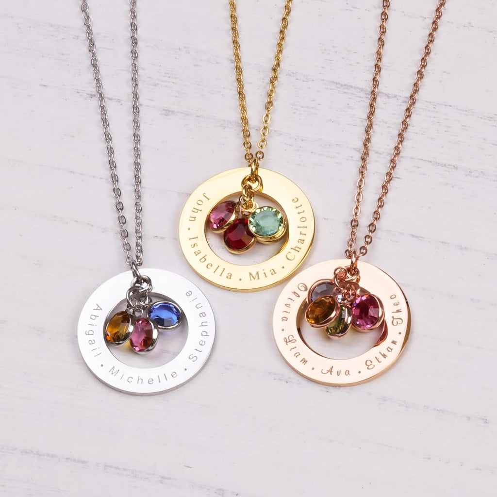 Birthstone Necklace for Mom, Personalized Necklace with Kids Names, Custom Family Jewelry for Wife, Grandma, Women, 1 2 3 4 5 Grandkids, Mother's Day & Birthday Gift, 18k Plated Gold, Rose, Silver
