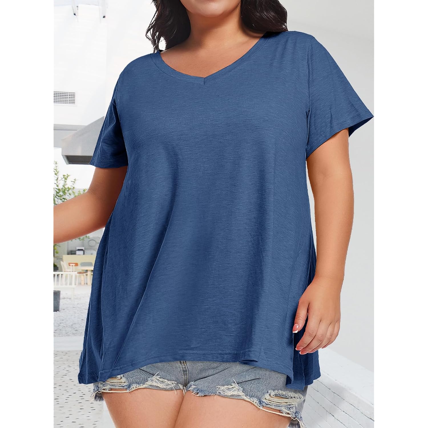 JOELLYUS Plus Size Tops for Women Summer Top Loose Fit Tee Shirts V Neck Short Sleeve Blouse 2026