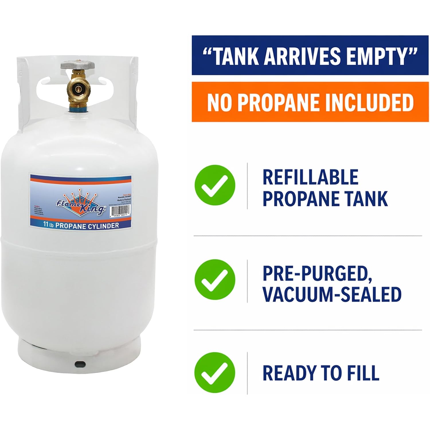 Flame King 10Lb Steel Propane Tank Cylinder With Type 1 Overflow Protection Device Valve, Great For Camping, Fire Pits, Heaters, Grills, Overlanding, White