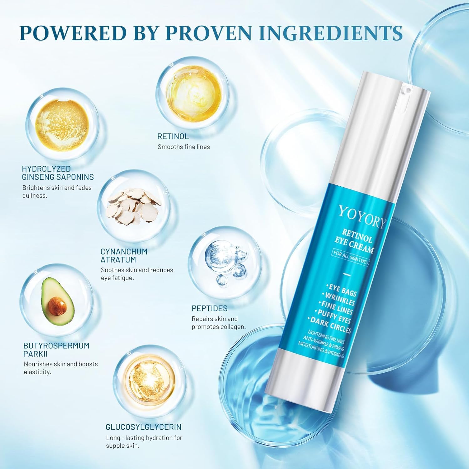 Retinol Eye Cream For Eye Bags - Anti-Aging Under Eye Treatment For Dark Circles, Wrinkles,Fine Lines, Puffiness - Hydrating & Moisturizing Skin Care Gift For Men And Women 0.67 Fl Oz