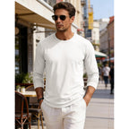 Eklentson Men'S Cotton Crewneck T-Shirts Long Sleeve Plain Tee Moisture Wicking Casual Tshirts Solid Color
