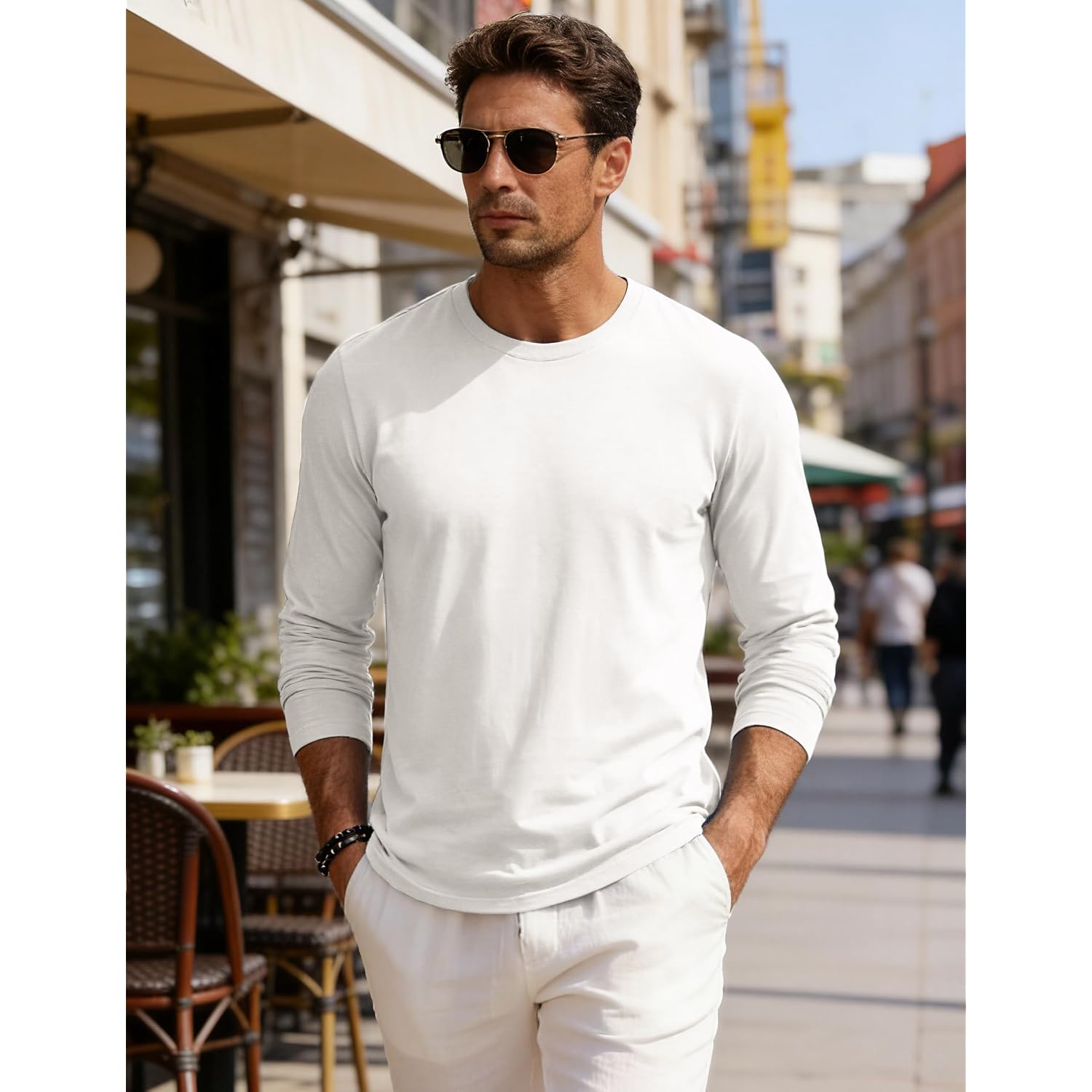 Eklentson Men'S Cotton Crewneck T-Shirts Long Sleeve Plain Tee Moisture Wicking Casual Tshirts Solid Color
