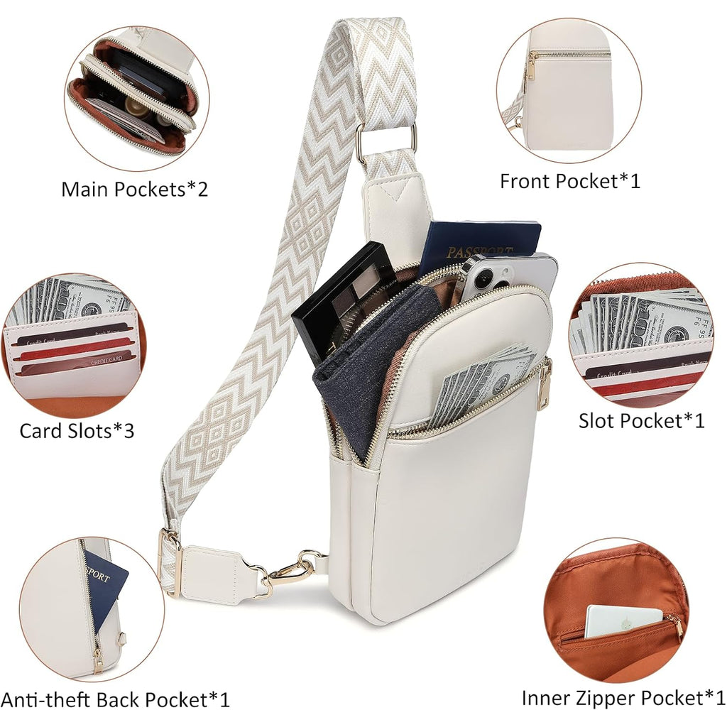 DIOMO Anti Theft Small Sling Bag for Women Cross Body Bag Trendy, RFID Fanny Packs Vegan Leather for Women Travel Belt Purse