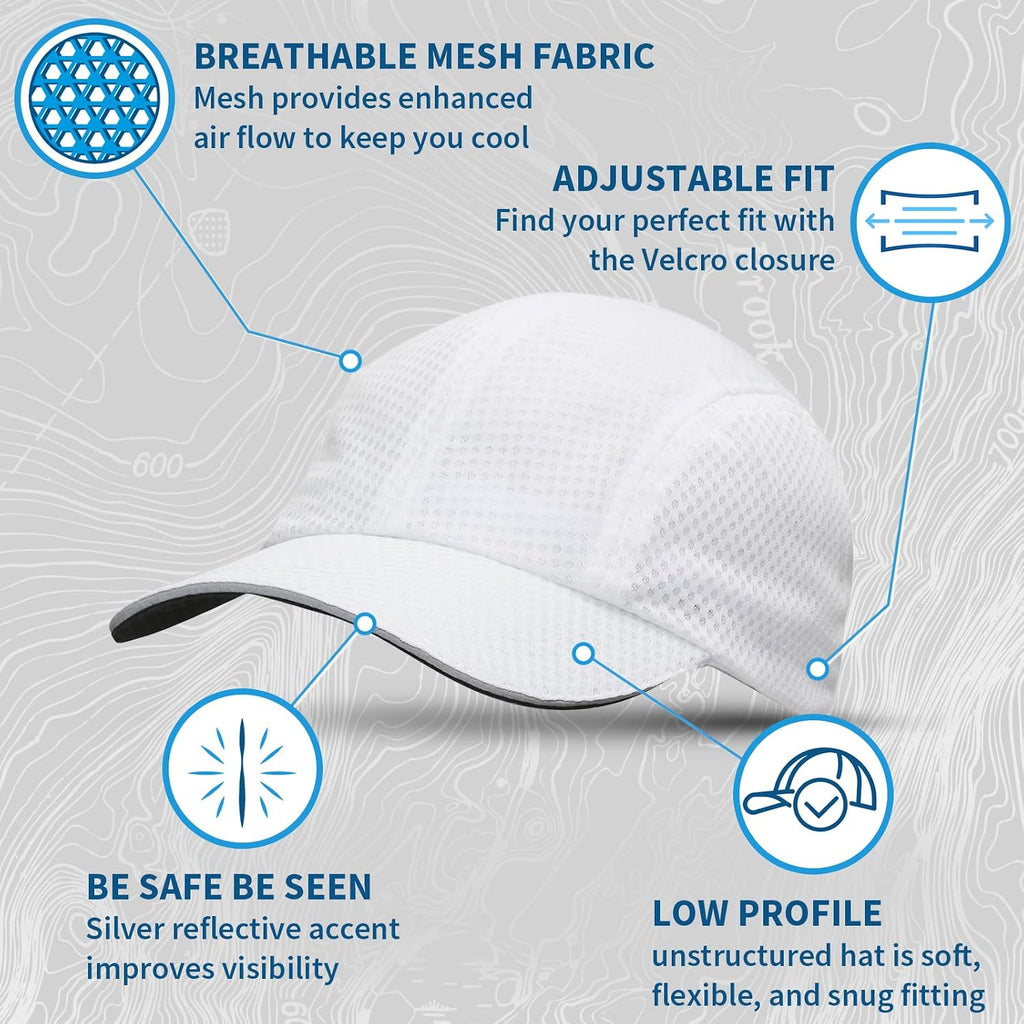 TrailHeads Women's Race Day Performance Running Cap, Lightweight & Quick Drying Mesh Sports Hat with Reflective Trim White