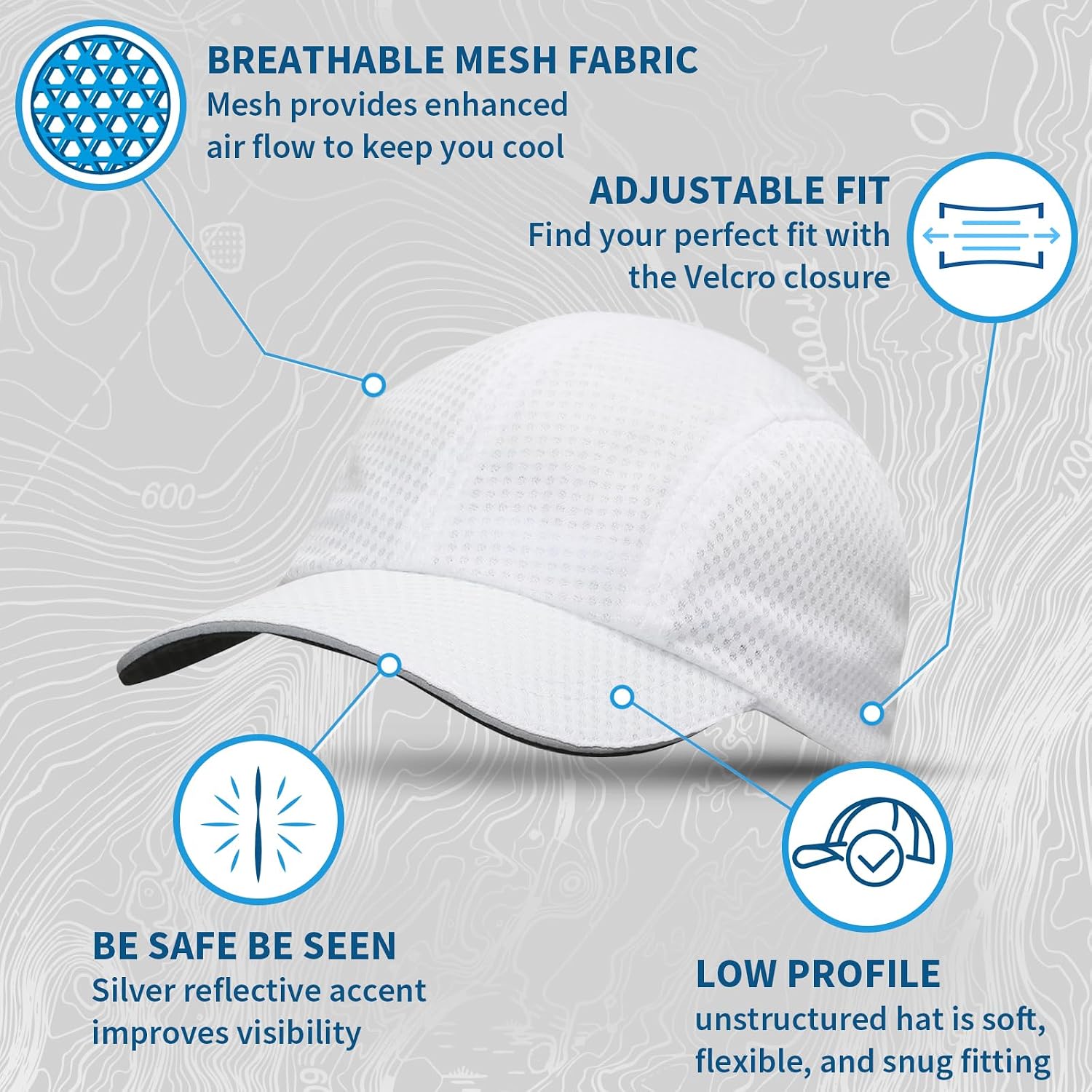 TrailHeads Women's Race Day Performance Running Cap, Lightweight & Quick Drying Mesh Sports Hat with Reflective Trim White