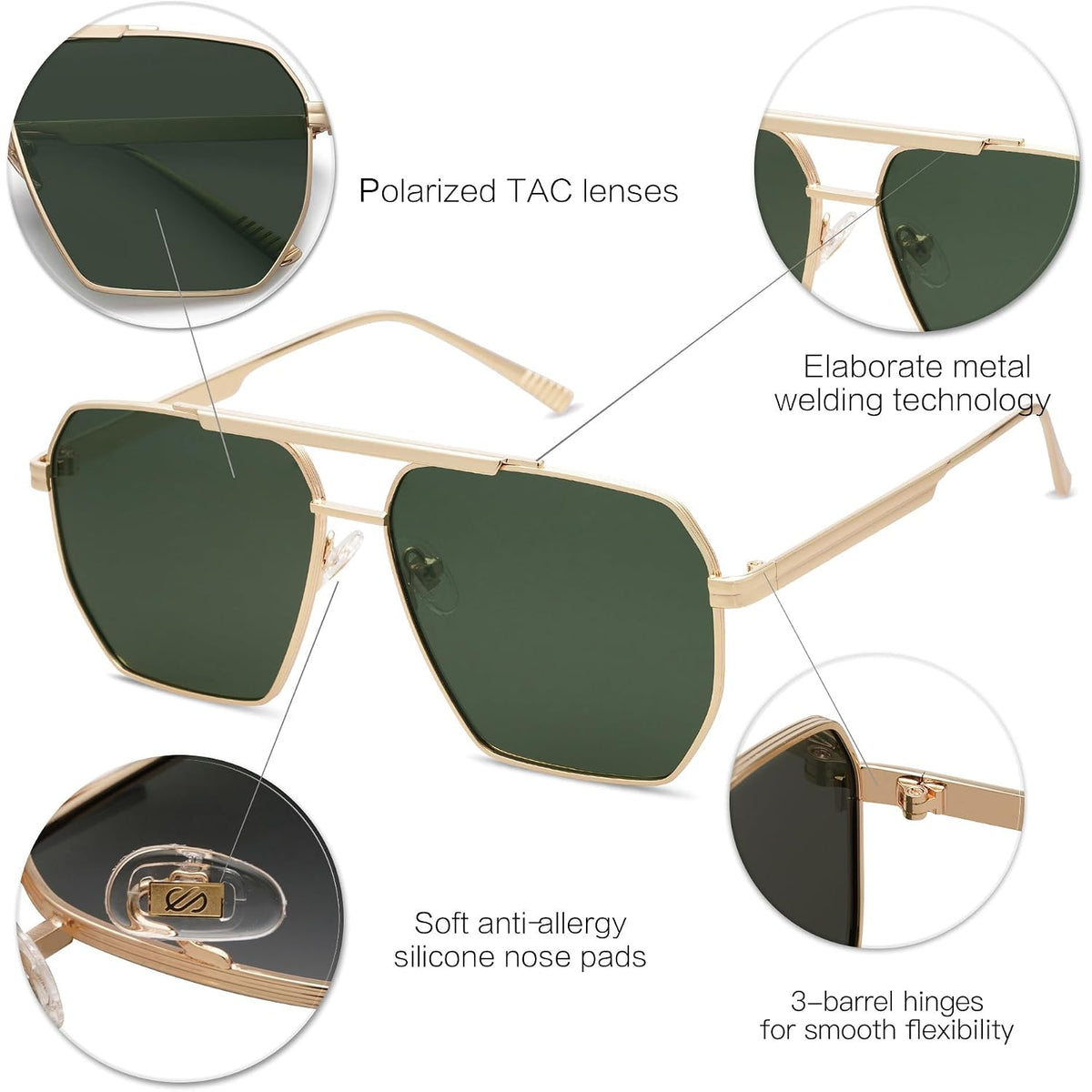 Sojos Retro Oversized Square Polarized Sunglasses For Women Men Vintage Shades Classic Large Metal Sun Glasses