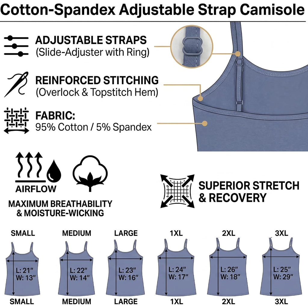 Emmalise Women's Basic Casual Long Camisole Adjustable Strap Cami Layering Top