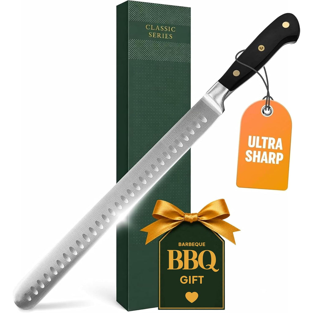 Brisket Slicing Knife – 12" Brisket Knife, Bbq, Grilling Gifts For Men – Razor Sharp German Steel, Full Tang, Ergonomic Handle