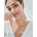MomentWish Cross Necklace for Women, Christian Gifts for Her, Moissanite Cross Pendant, 925 Sterling Silver Necklaces Religious Anniversary Birthday Gifts for Women-