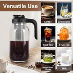 Cold Brew Coffee Maker Pitcher, 64 Oz Heavy Duty Glass Mason Jar Pitcher With V-Shaped Pour Spout Handle Lid,Stainless Steel Filter For Iced Coffee,Iced Tea,Fruit Drinks,Lemonade - Black