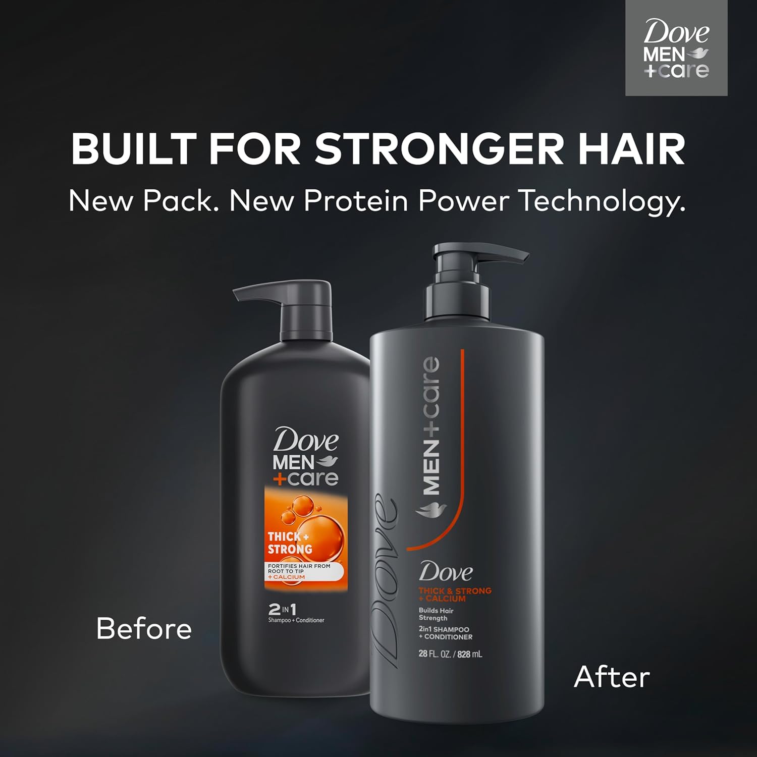DOVE MEN + CARE Shampoo 1 count Thick & Strong, Builds Hair Strength, with Calcium 28 Fl oz
