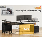 Furologee 66" Reversible L Shaped Gaming Desk With 6 Drawers & Printer Storage Shelves, Corner Computer Desk With Power Outlets & Led Lights, Home Office Table With Monitor Stand, Black