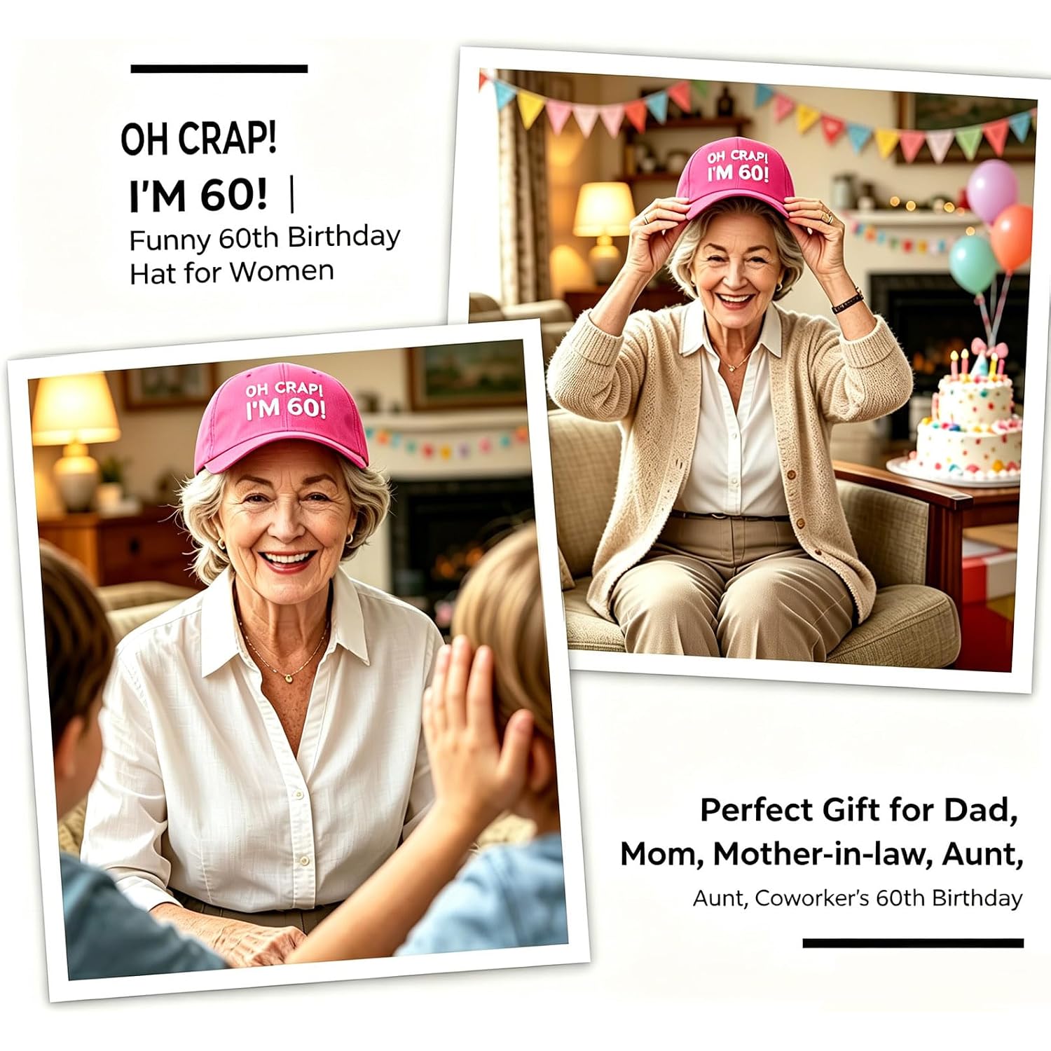 Funny 60th 70th Birthday Gifts for Men Women – Adjustable Cotton Baseball Cap Gift for Dad Mom Grandpa Grandma Pink-2