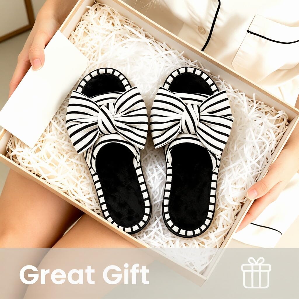 Ultraideas Womens Indoor Outdoor Slippers, Memory Foam Open Toe Cute House Shoes For Bedroom With Bow Design, Gift For Women