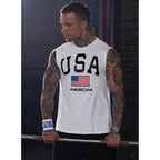 Mainfini Men American Flag Tank Top Muscle Graphic Gym Workout Usa Sleeveless Tee Shirts (S-3Xl)
