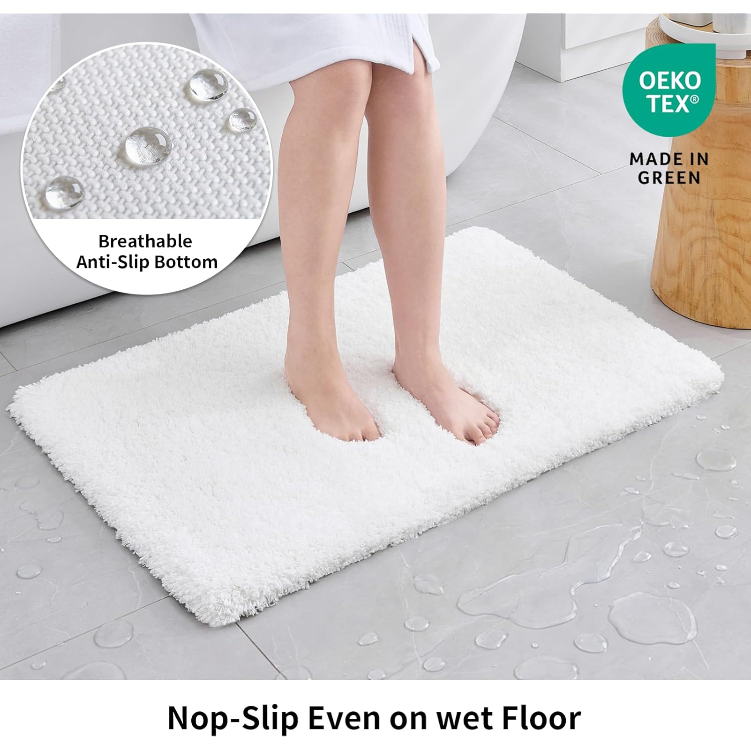 Disolla White Bathroom Rug 17x24 - Non-Slip Plush Small Bath Mat, Highly Absorbent & Ultra Soft Fluffy Floor Mat, Machine Washable for Shower and Tub