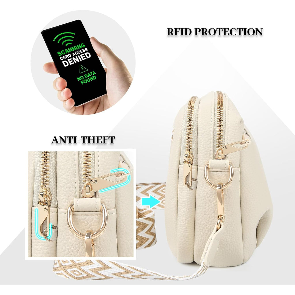 Crossbody Bag for Women Leather Purse Anti Theft Multi Pockets Wide Adjustable Strap Shoulder Handbag RFID Blocking