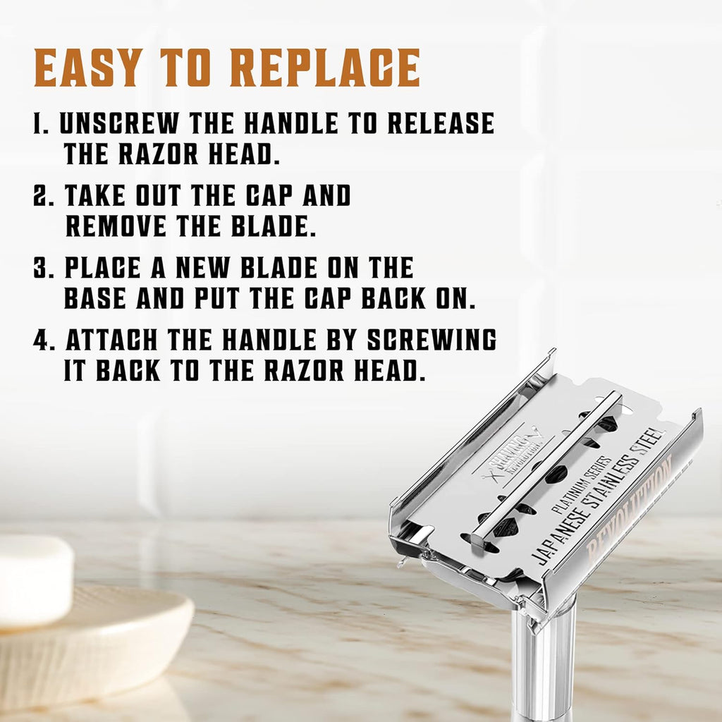 SHAVING REVOLUTION Double Edge Razor Blades - Men's Safety for Shaving Platinum Japanese Stainless Steel a Smooth, Precise and Clean Shave - 50 Count