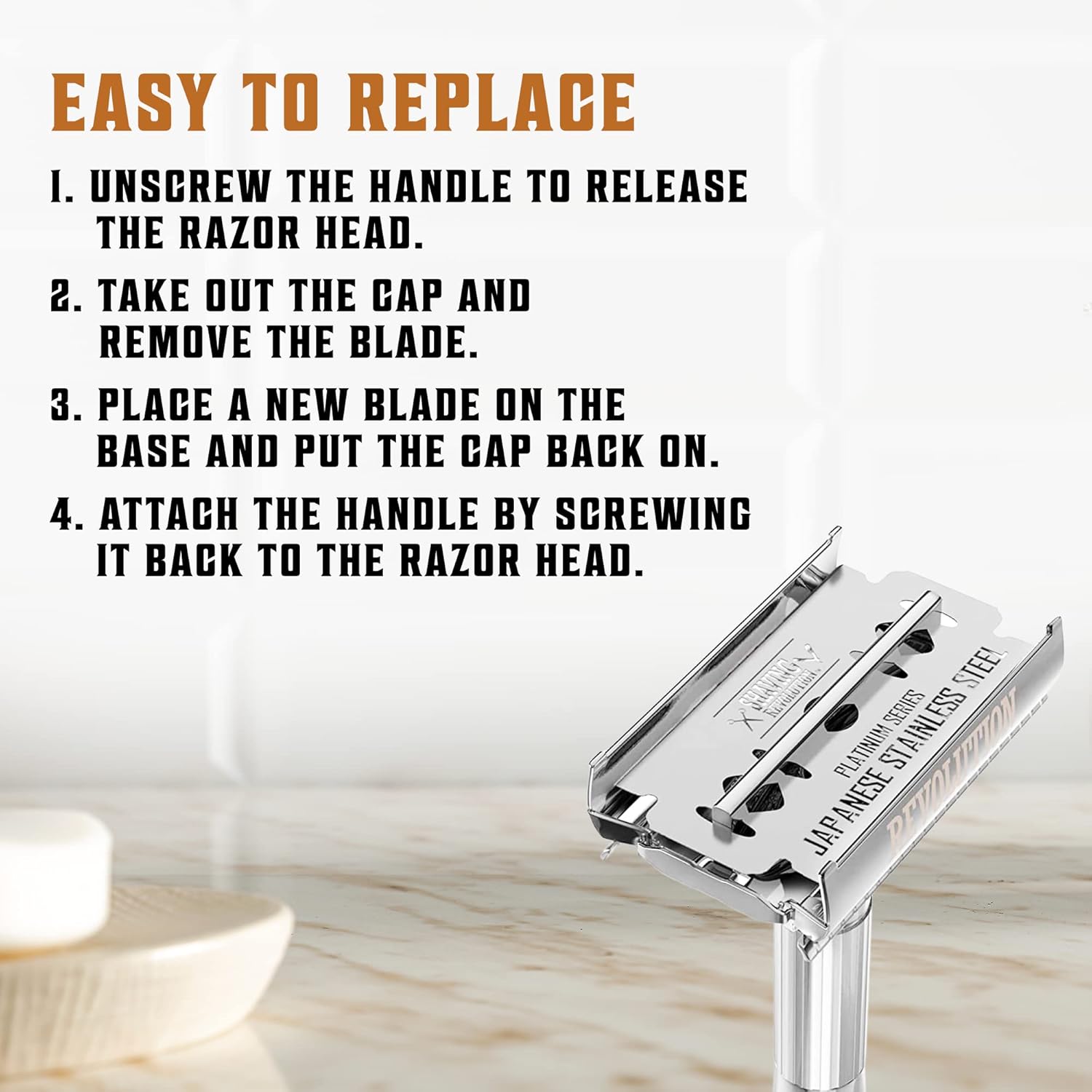 SHAVING REVOLUTION Double Edge Razor Blades - Men's Safety for Shaving Platinum Japanese Stainless Steel a Smooth, Precise and Clean Shave - 50 Count