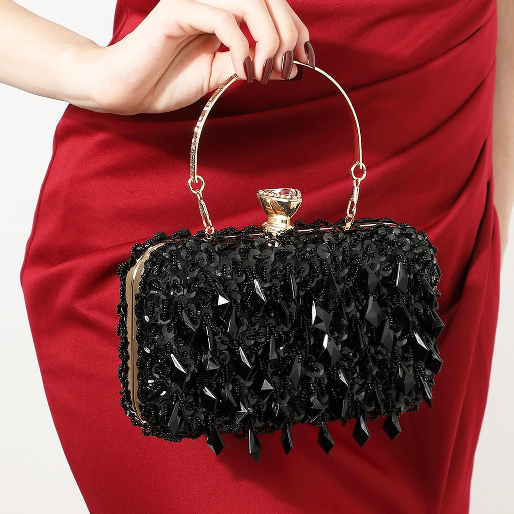 Romanticdesign Women Bling Evening Bag Fashion Embroidered Beaded Sequin Clutch Cocktail Wedding Party Purse