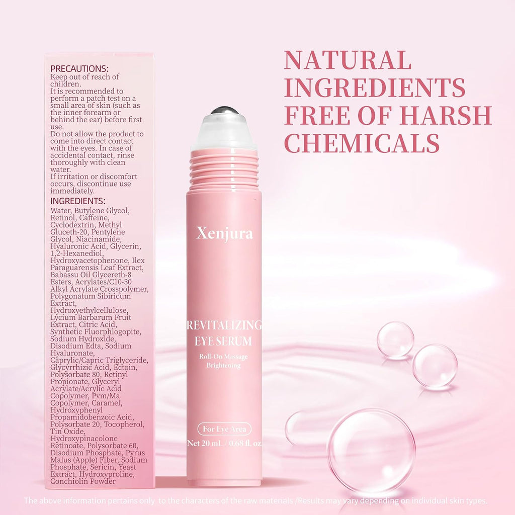 Retinol & Caffeine Under Eye Roller Serum | Xenjura Cooling Eye Cream For Puffy Eyes & Dark Circles | Anti Aging Wrinkle Remover For Fine Lines | Vegan Skincare (20Ml / 0.7 Fl Oz)