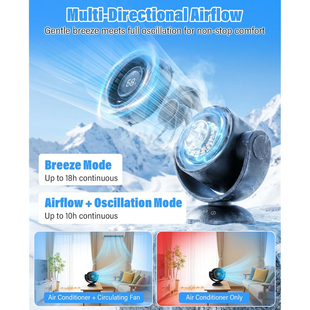 Fan For Bedroom,Desk Fans,Air Circulator Fan With Remote, 90°Vertical +120°Auto Oscillating,100 Speeds, 10H Timer, 25Db Quiet Fan,Digital Display Rechargeable Usb, For Home Office Travel（Black）