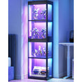 Aodk Display Cabinet With Glass Doors, Glass Display Case With Rgb Led Light, Corner Display Shelf For Collectibles, Black Curio Cabinet For Showcase, Bookcase