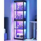 Aodk Display Cabinet With Glass Doors, Glass Display Case With Rgb Led Light, Corner Display Shelf For Collectibles, Black Curio Cabinet For Showcase, Bookcase