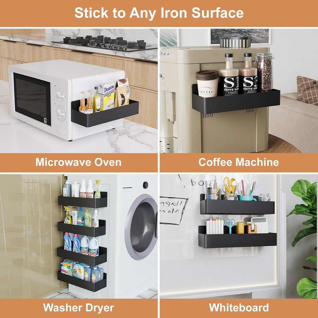Magnetic Spice Rack For Refrigerator, Kitchen Organizer And Storage Shelf, Black (4 Pack)…