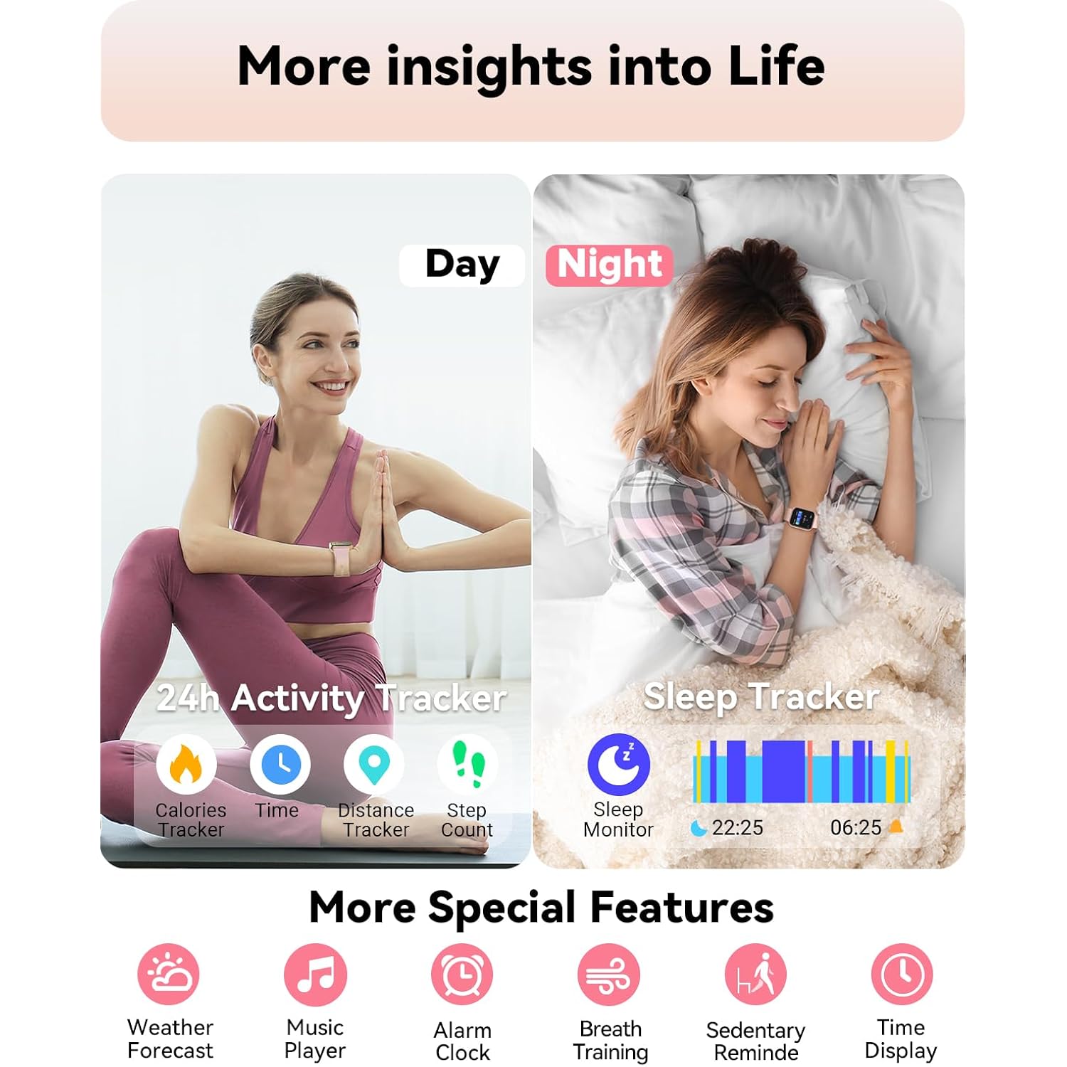 Smart Watches for Women, 1.8" Touch Screen Fitness Watch with Heart Rate, Pedometer, IP68 Waterproof Smartwatch for iPhone Android, 2 Packs