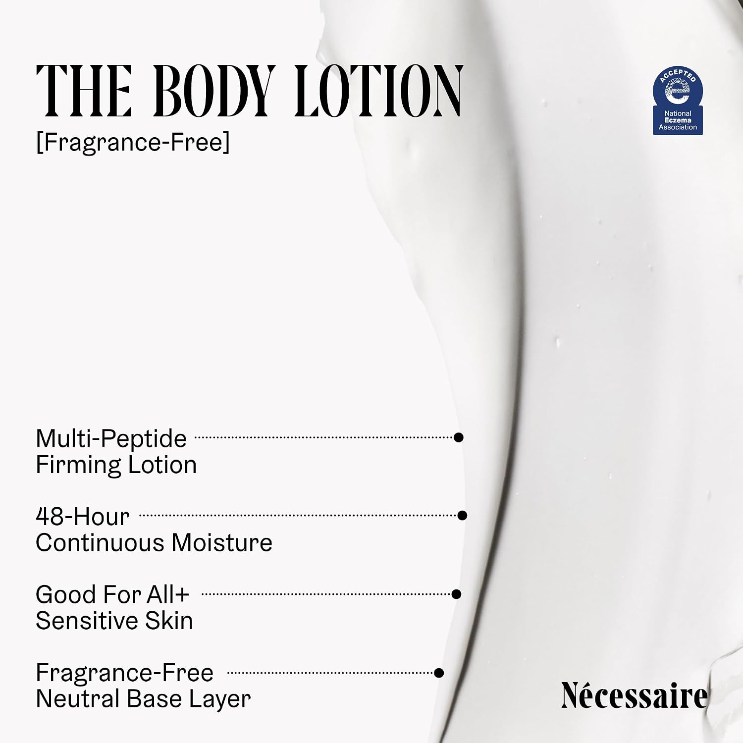 Nécessaire The Body Lotion - Fragrance-Free - Multi-Peptide Moisturizer - Firming Body Lotion For Women + Men. 2.5% Niacinamide. Non-Comedogenic + Hypoallergenic For Sensitive Skin – 450Ml/15.2 Fl Oz