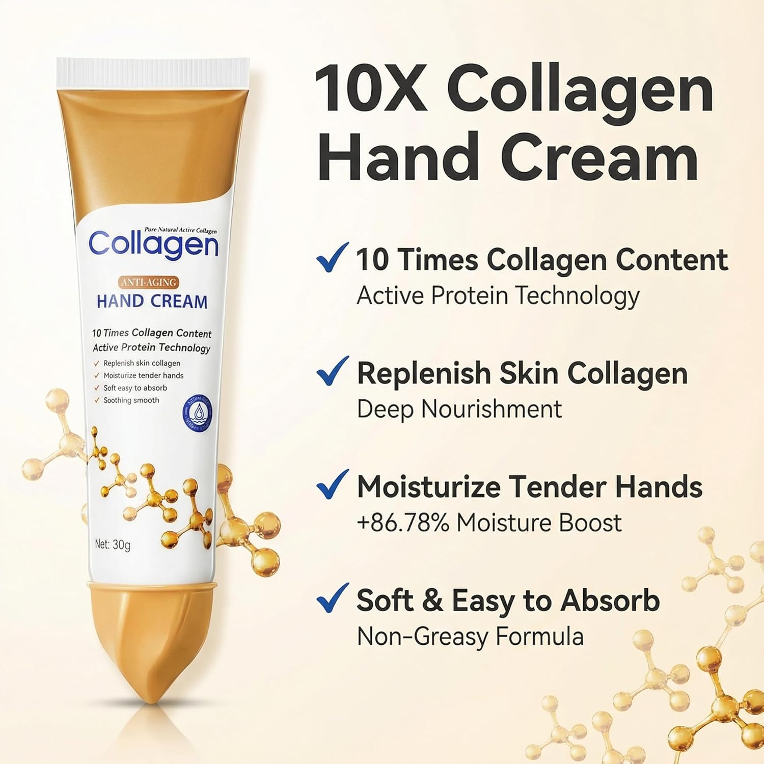 Collagen Hand Cream for Dry Cracked Hands, Anti-Aging & Firming Lotion with 10x Active Protein, Intensive Moisturizing Repair for Rough Skin & Fine Lines, Non-Greasy & Fast Absorbing, 2 PCS