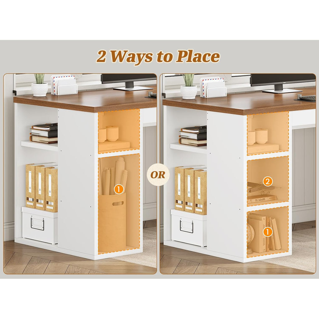 Sedeta Farmhouse 96.5" Computer Desk With Drawers, 2 Person Home Office Desk, Gaming Double Desk With Storage Shelves, Long Two Person Writing Desk (White And Brown)