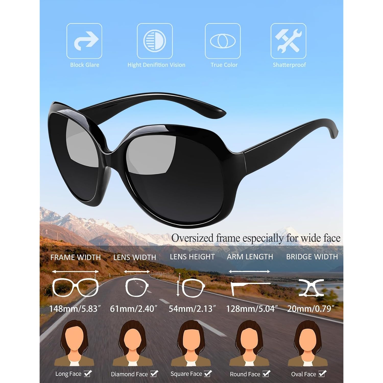 Joopin Oversized Sunglasses Womens Trendy Polarized Large Driving Sun Glasses Ladies Uv Protective Big Sunnies Shades