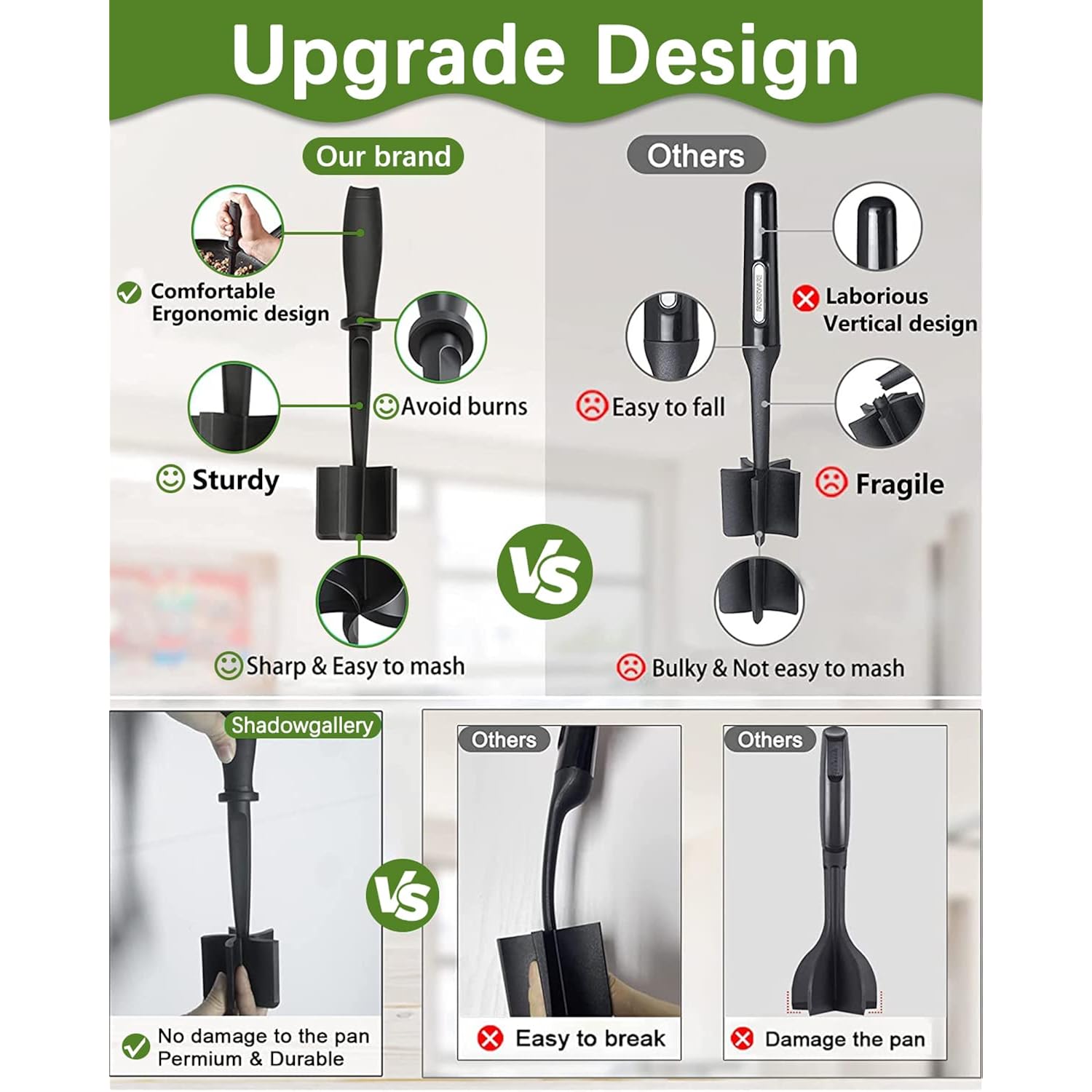 Upgrade Meat Chopper, Heat Resistant Meat Masher For Hamburger, Ground Beef Smasher, Nylon Hamburger Grinder Utensil For Ground Beef, Non Stick Mix Ground Chopper, Mix And Chop Potato Masher Tool