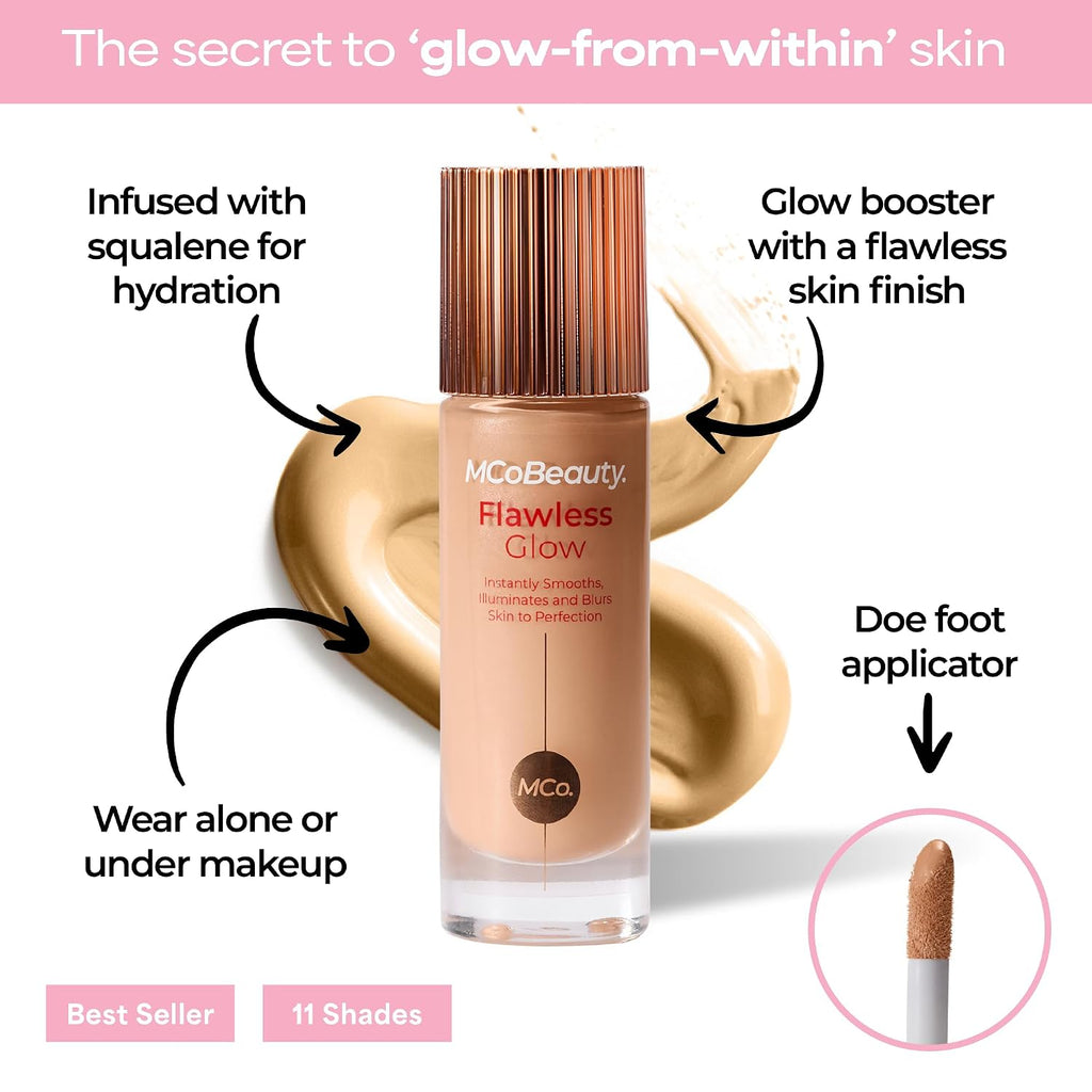 Mcobeauty Flawless Glow Luminous Skin Filter - 3.5 Light Medium - Primer | 4-In-1 Primer, Highlighter & Foundation Booster, Illuminating Tint Face Makeup With Squalane Vitamin E, Vegan & Cruelty Free