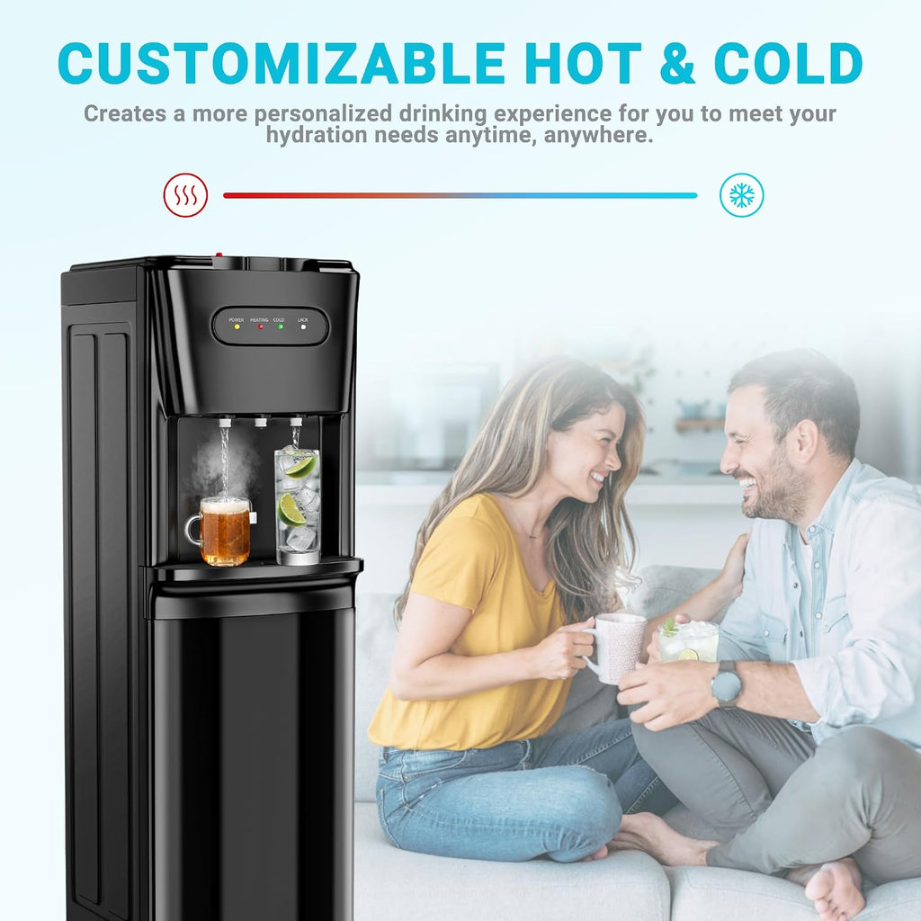 Bottom Loading Water Cooler Dispenser，3 Temperature Settings - Hot, Cold & Room, Empty Bottle Indicator, Child Safety Lock, Ideal For Office, Home, Living Room, Matte Black