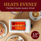 Elite Gourmet ECT-1027 Cool Touch Toaster, 7 Toast Settings Cancel Functions, Slide Out Crumb Tray, Extra Wide 1.5" Slots for Bagels Waffles Specialty Breads, Puff Pastry, Snacks, White